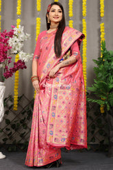 Splendor Hathi Patola Worked Gajri Heavy Banarasi Saree